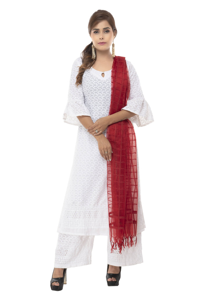 Women's Cotton Square Red Dupatta Mfd0039