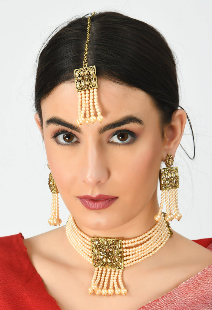 Kamal Johar Gold-Plated Pearls Necklace Set Mangal