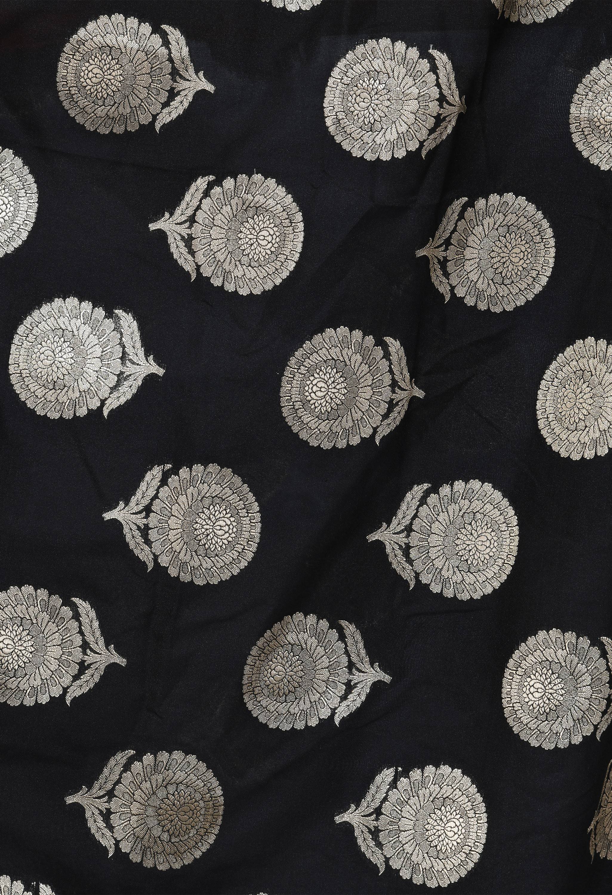 A R Silk Women's Zari Embroidery Vanarsi Silk Black Dupattas and Chunnis