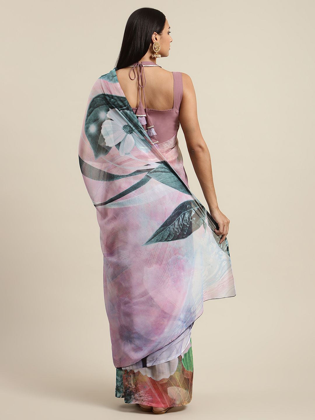 Women's Lavender Colour Chiffon Digital Print Saree - Ahalyaa