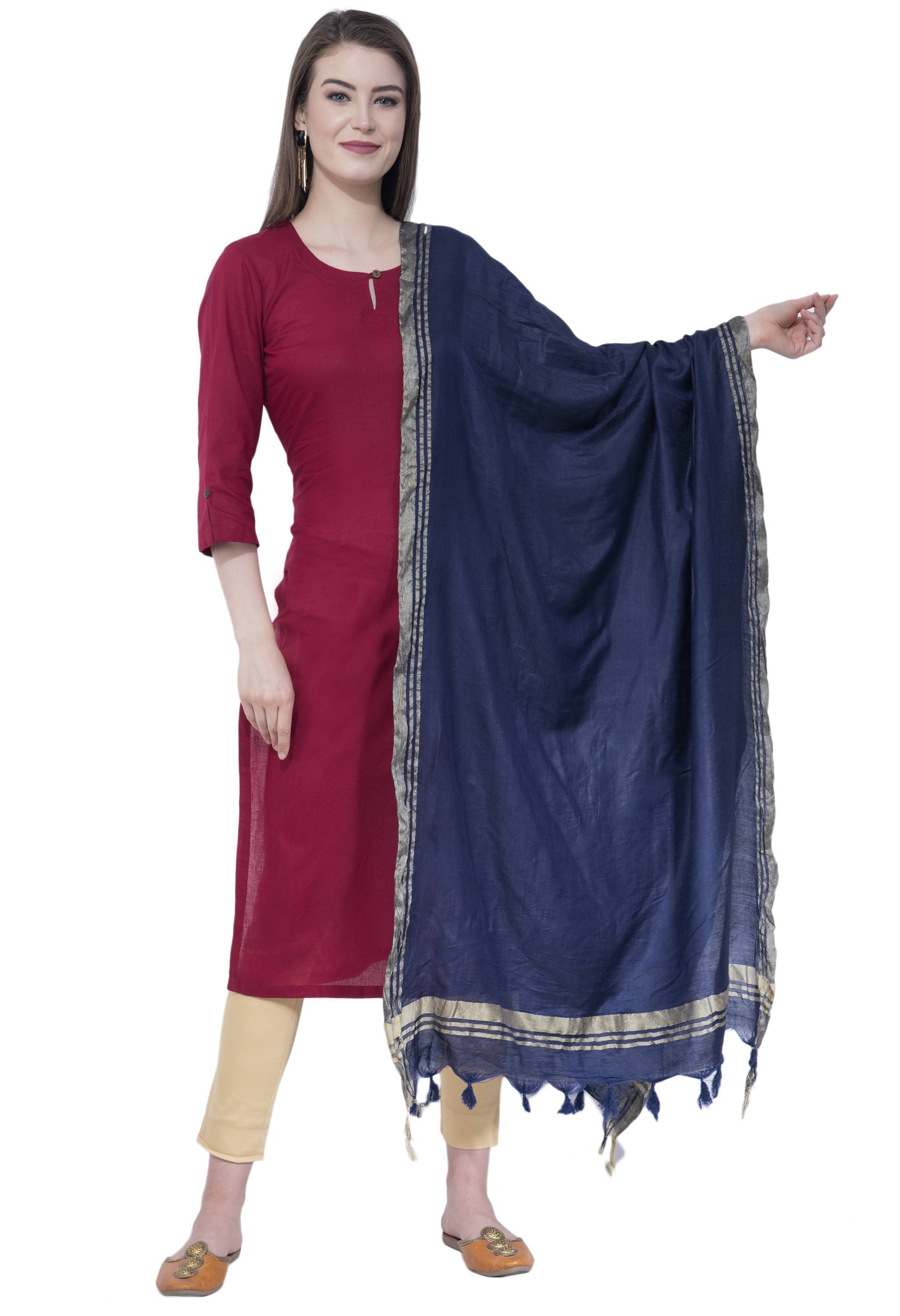 A R SILK Navy Blue Color Golden Border Dupattas and Chunnis