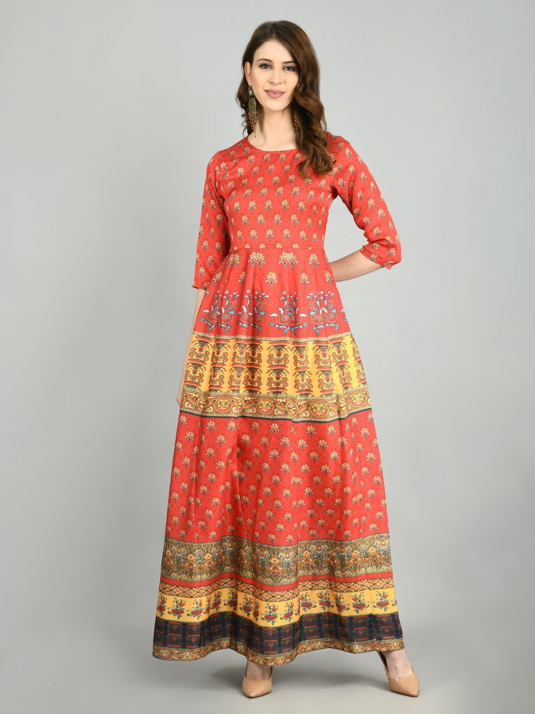 Women Red Cotton Printed Dress by Myshka (1 Pc Set)