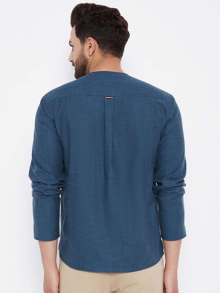 Men's Solid Cotton Blue Kurta