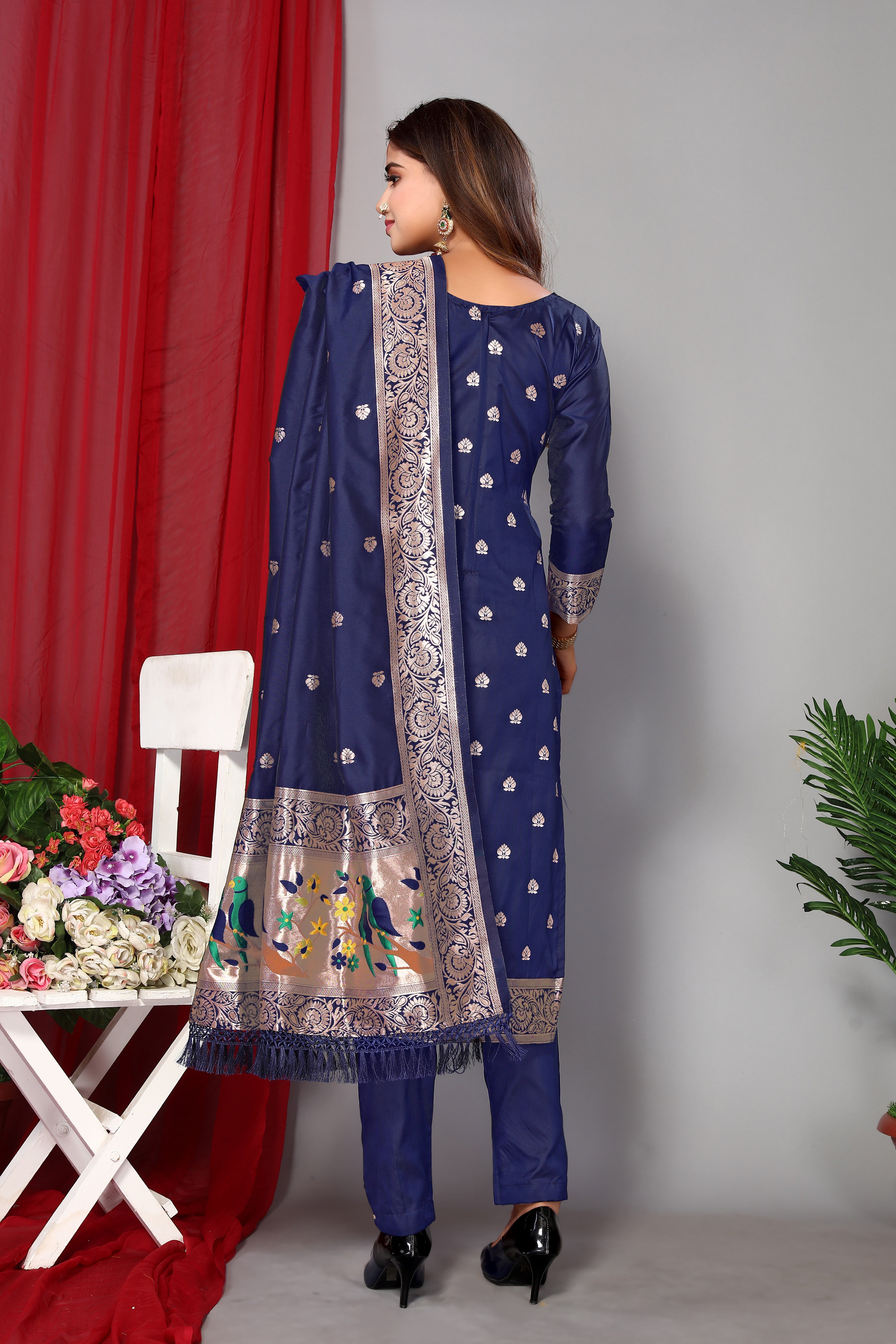 Women's Blue Paithani Dress Mateiral Collection - Dwija Fashion