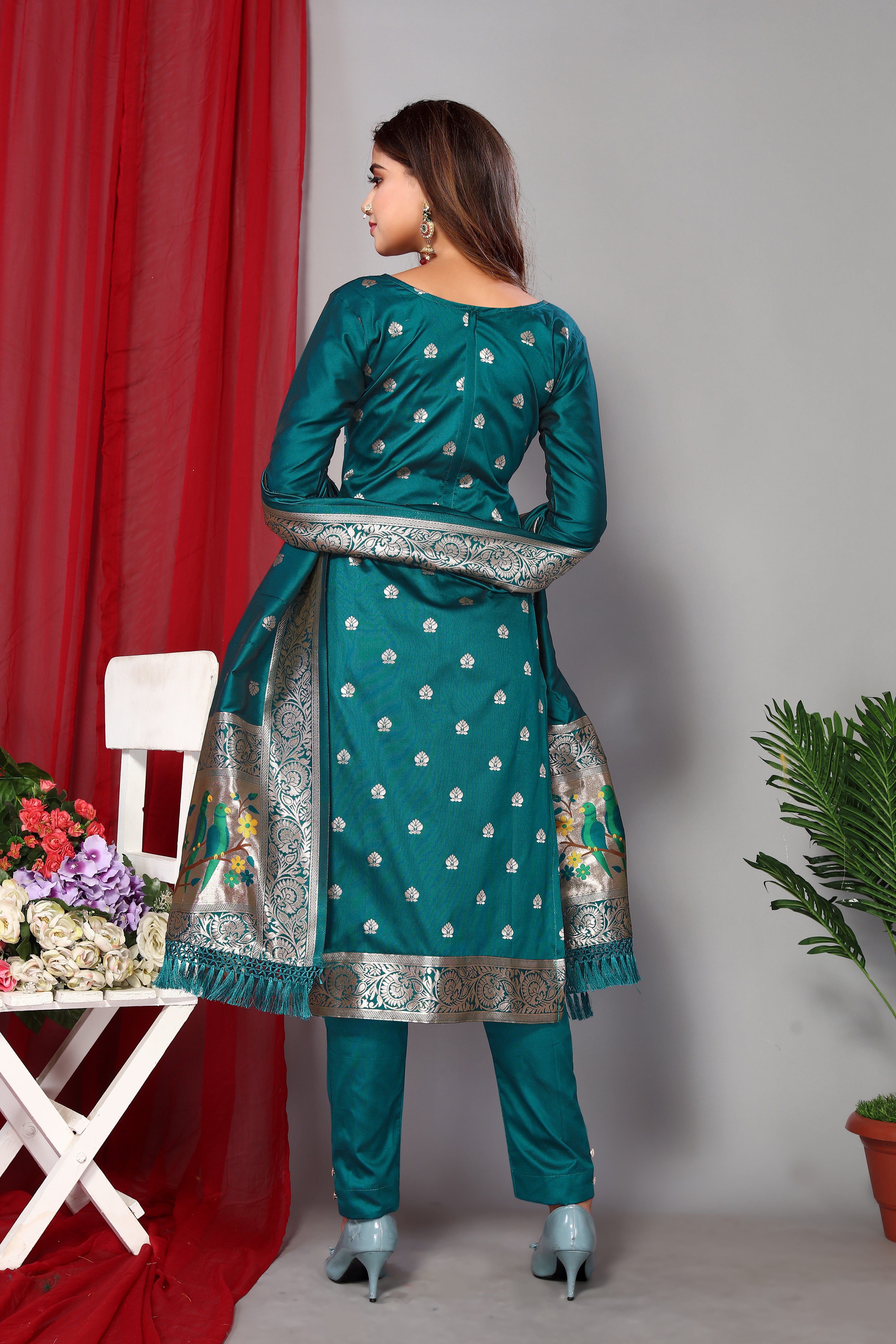 Women's Blue Paithani Dress Mateiral Collection - Dwija Fashion