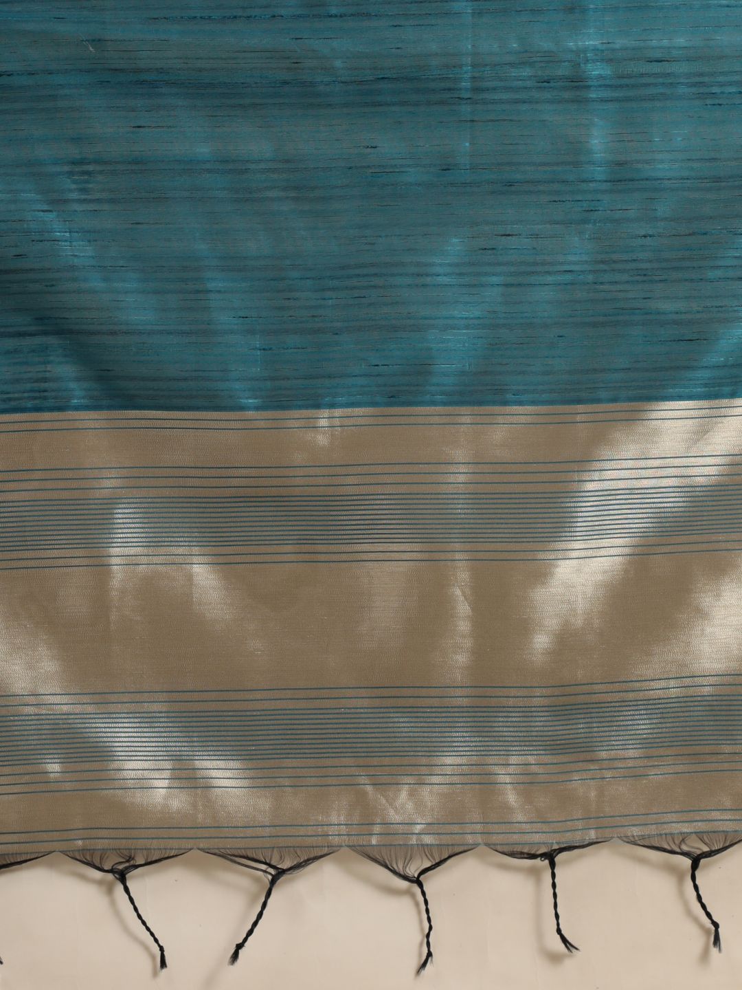 Women's Teal Blue Woven Tussar Silk Saree With Tassels - Vishnu Weaves