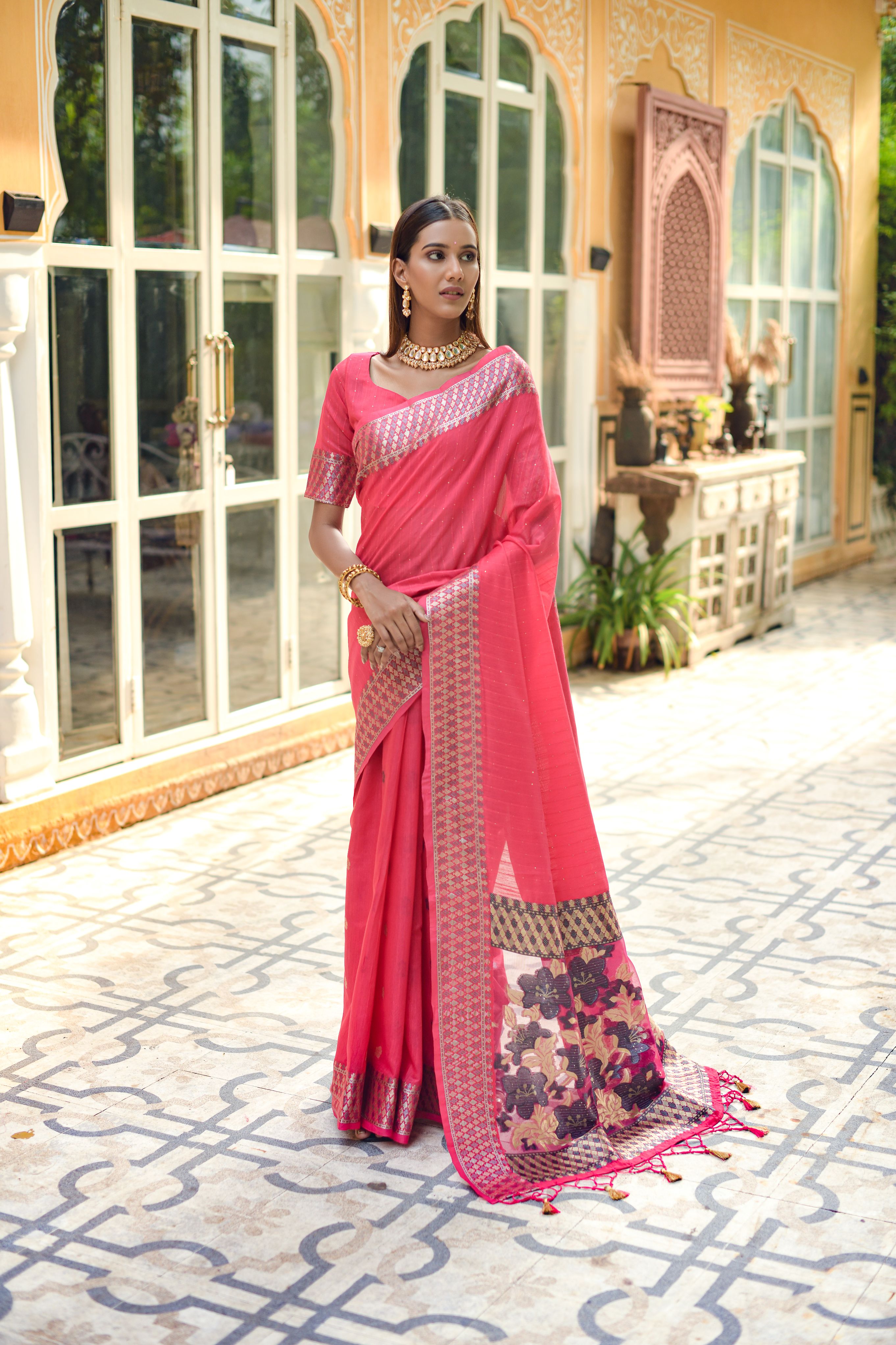 Women's Rani Woven Cotton Silk Saree With Tassels - Vishnu Weaves