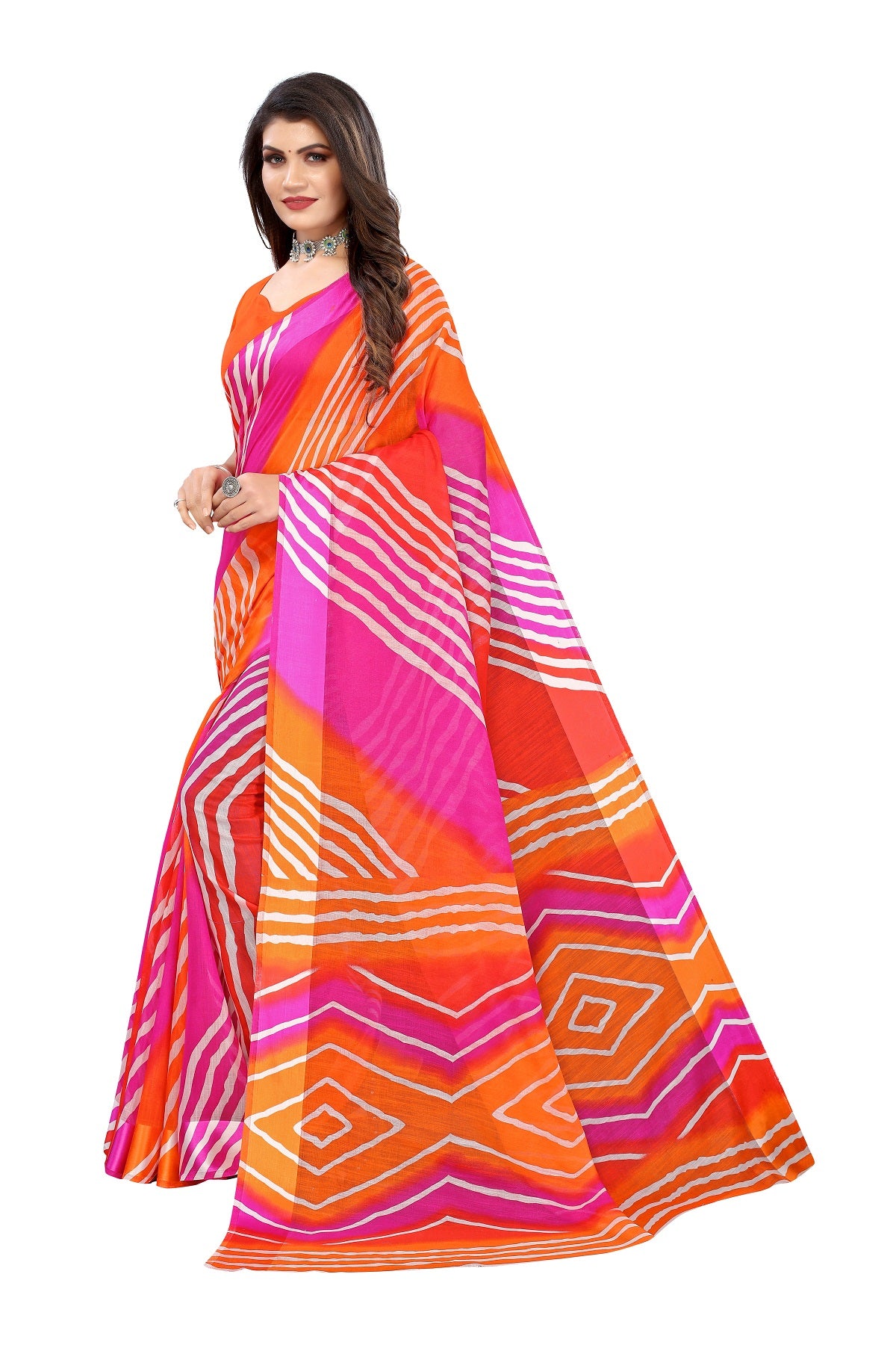 Women's Orange Linen Satin Border Saree - Vamika