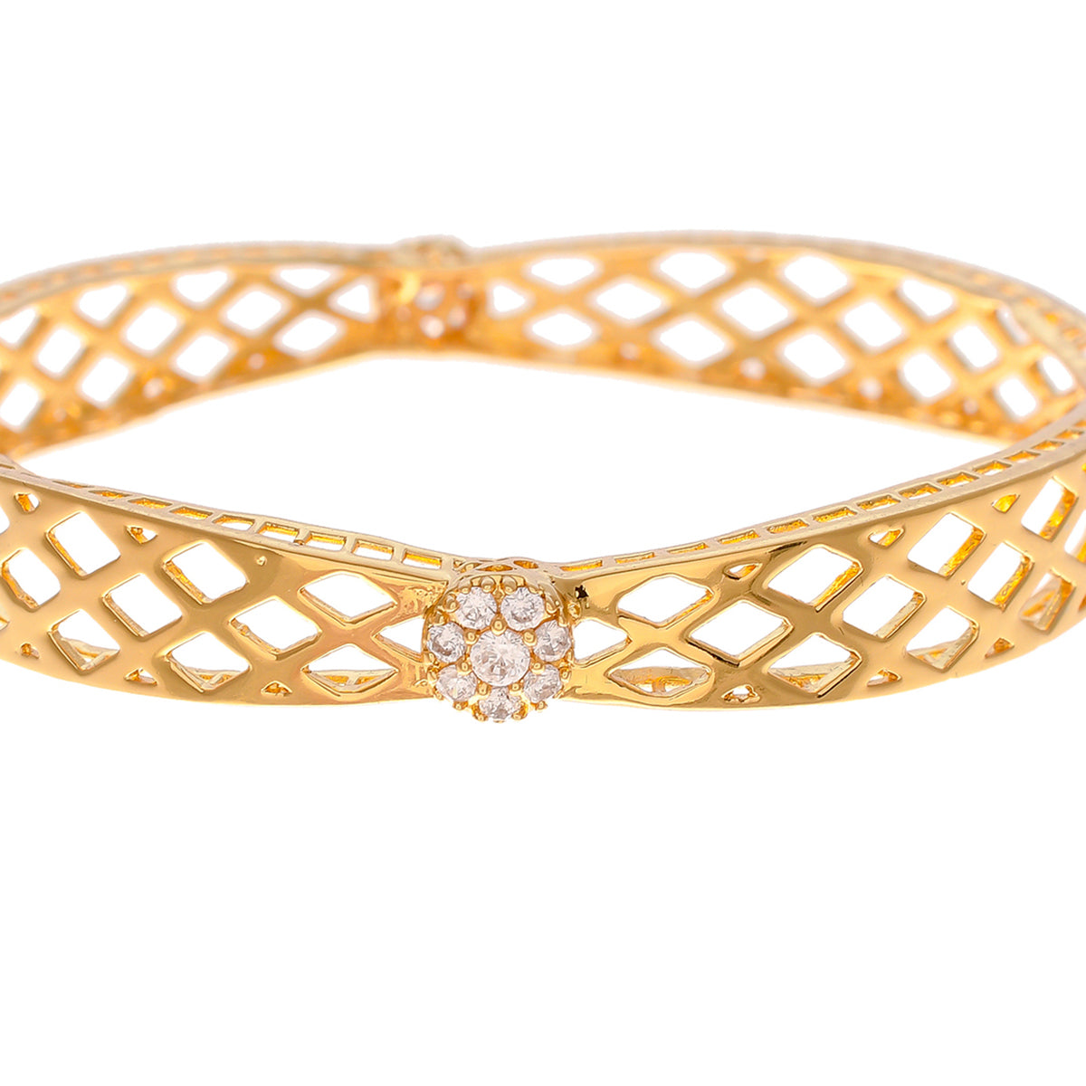 Women's Sparkling Elegance Diamond Shaped Cutwork Gold Plated Bangles - Voylla