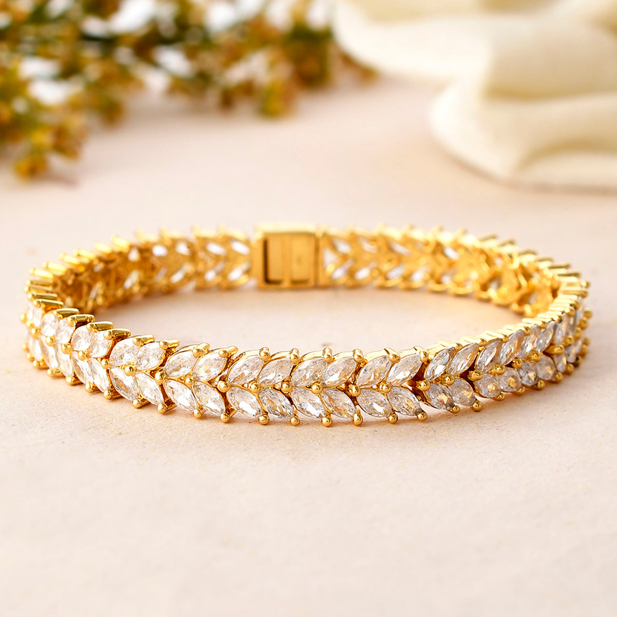 Women's Sparkling Elegance Yellow Gold Plated Bracelet - Voylla