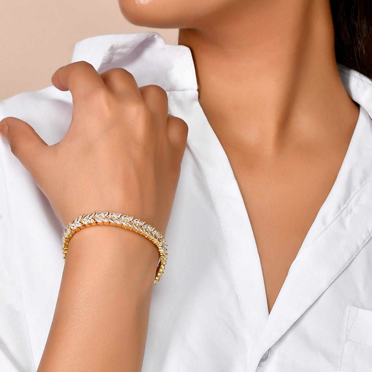 Women's Sparkling Elegance Yellow Gold Plated Bracelet - Voylla