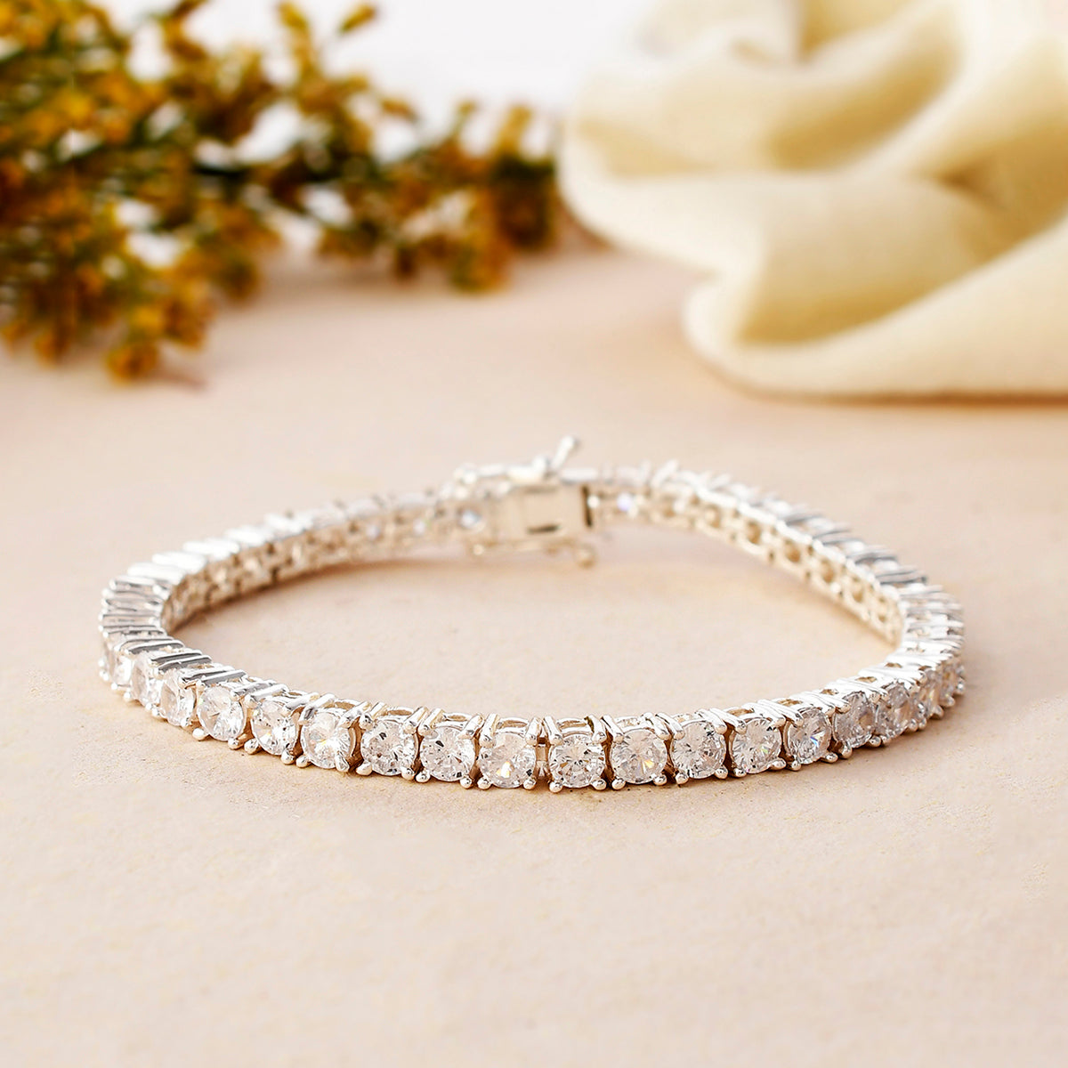 Women's Sparkling Elegance Cz Studded Silver Bracelet - Voylla
