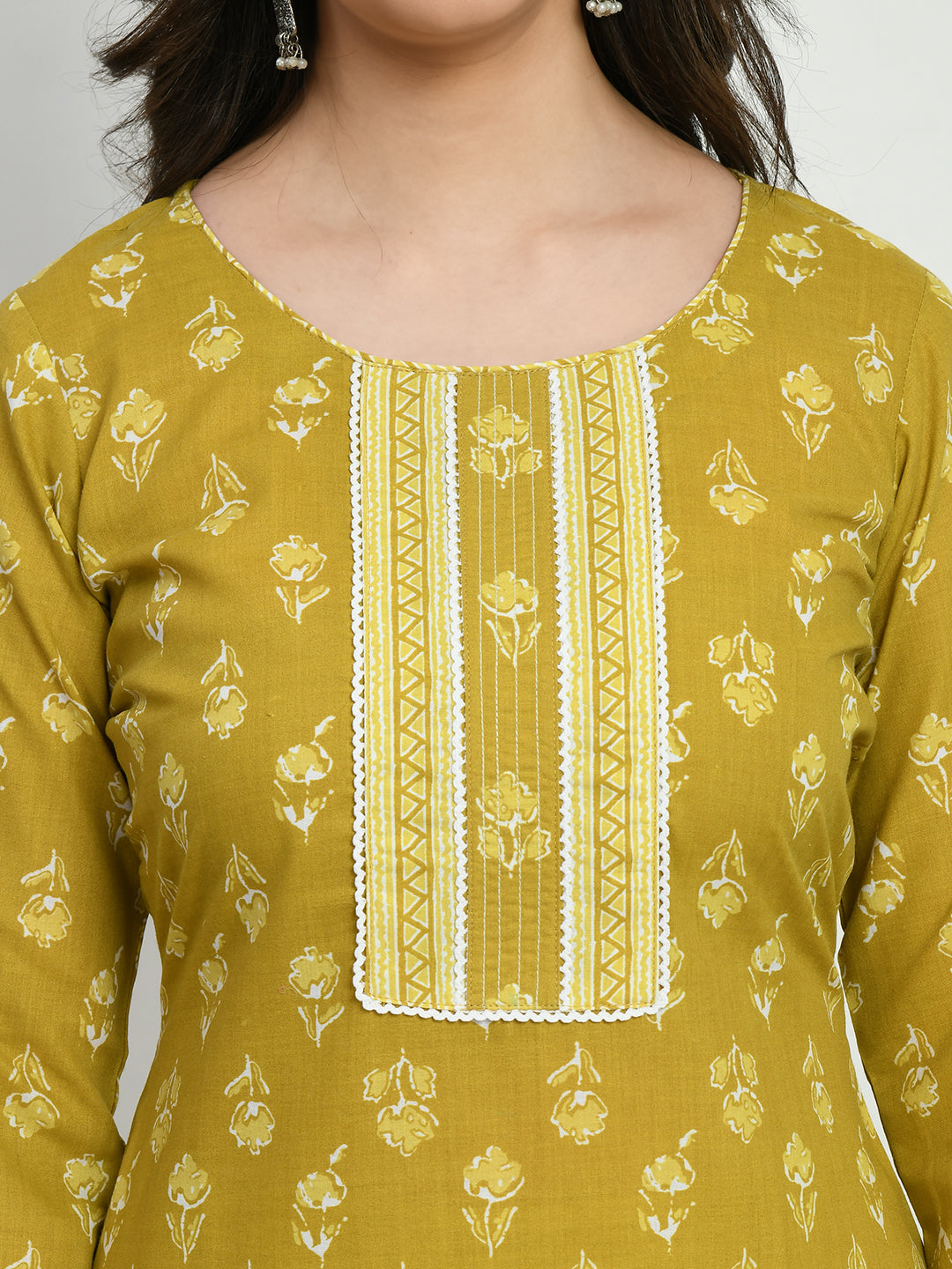 Women's Mustard Printed Kurta Pant With Dupatta Set - Noz2Toz