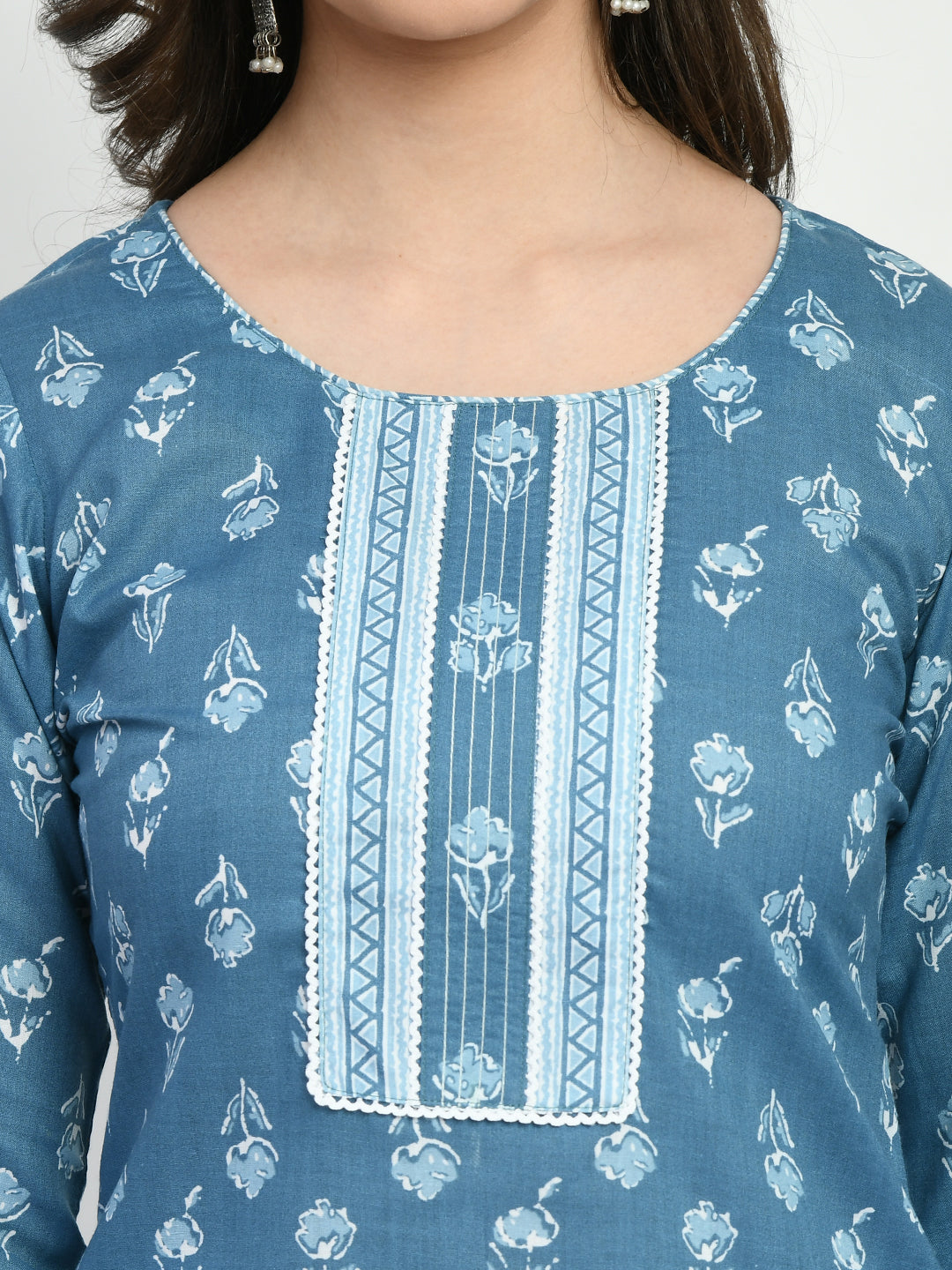 Women's Blue Printed Kurta Pant With Dupatta Set - Noz2Toz