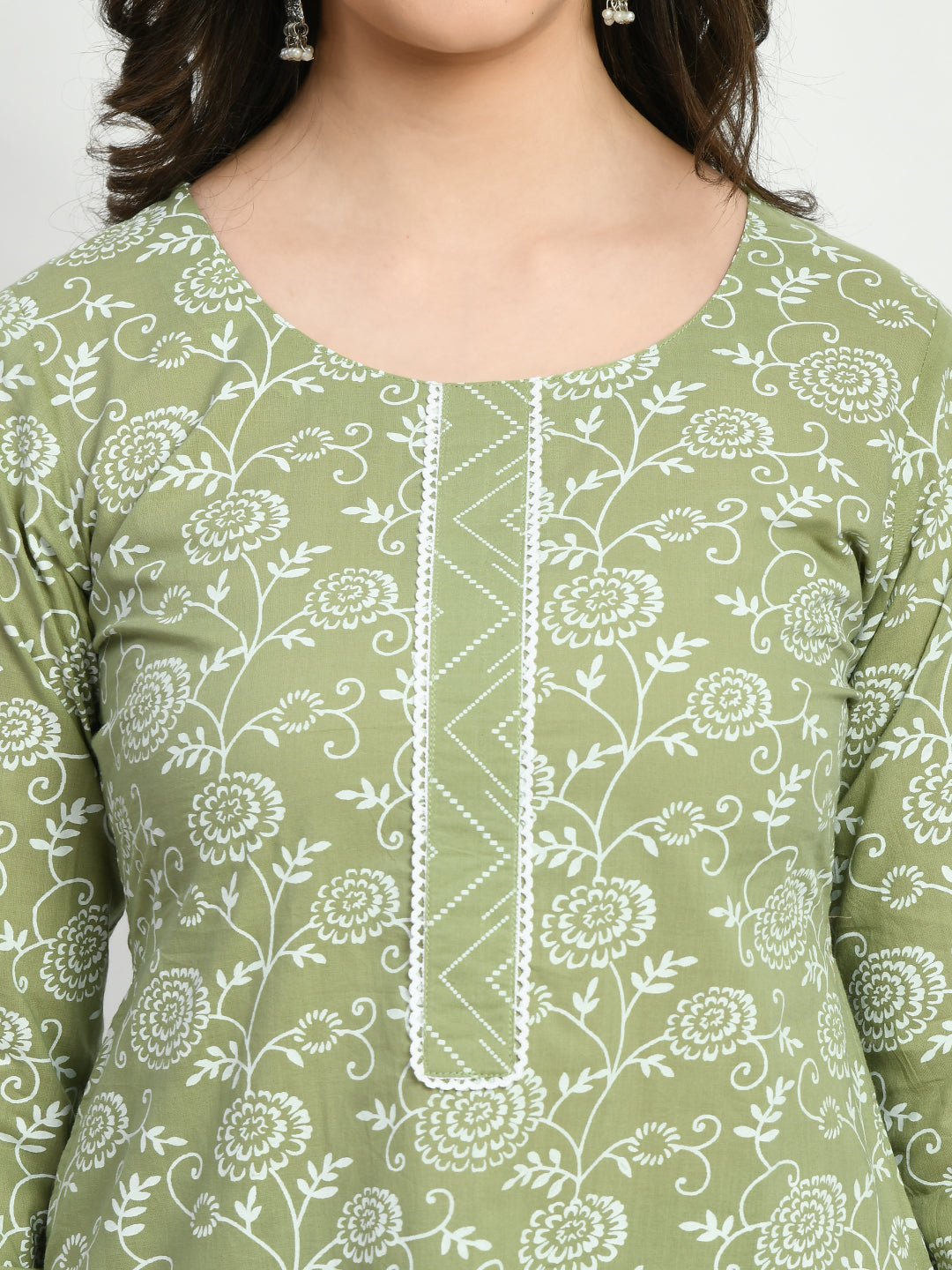 Women's Green Printed A Line Kurta Pant With Dupatta Set - Noz2Toz