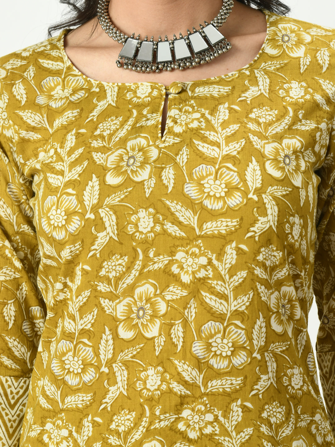 Women's Mustard Printed Pure Cotton Kurta With Trousers & Dupatta - Noz2Toz