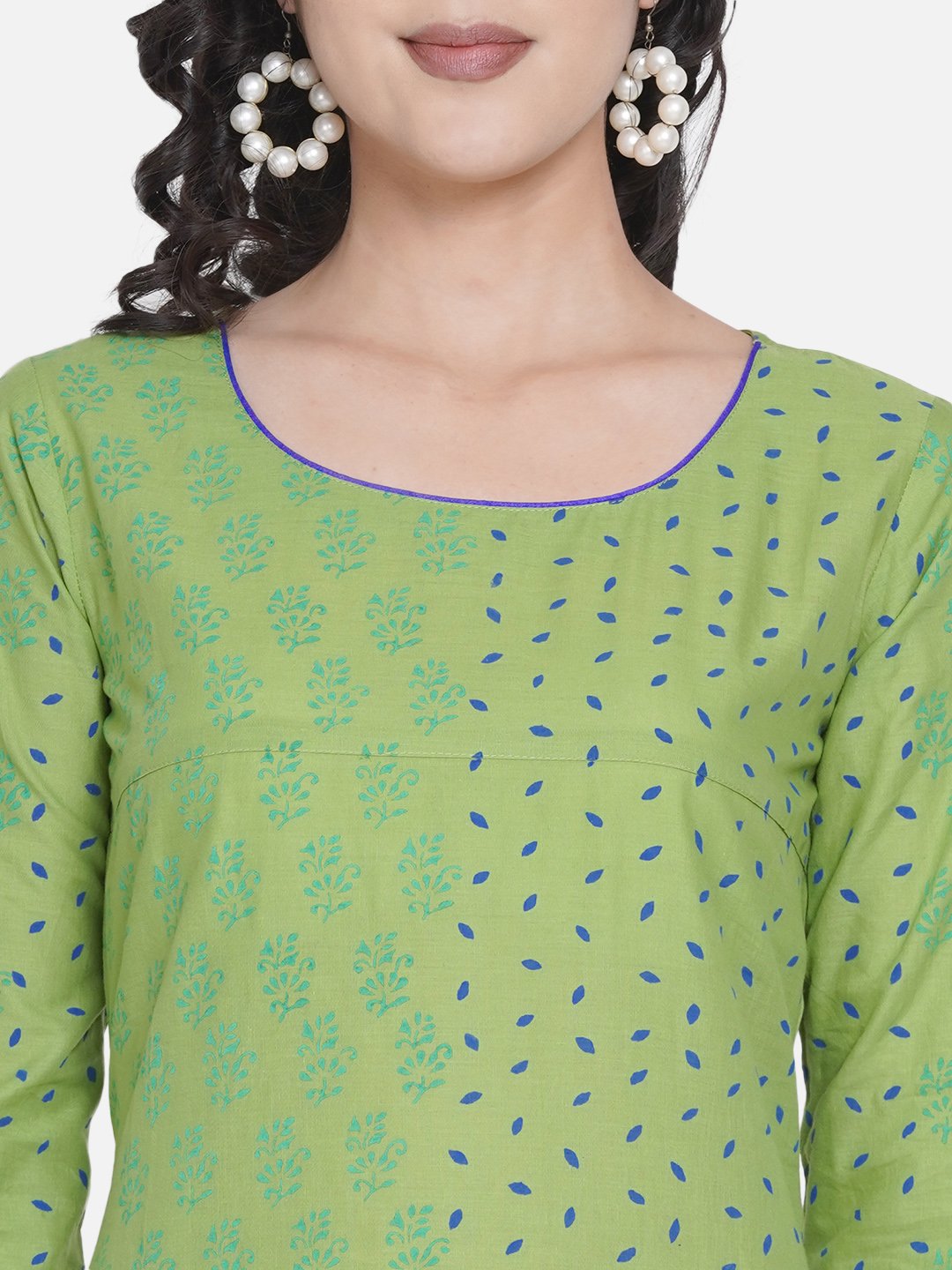 Women's Pastel Green Ajrakh Hand Block Cotton Printed Straight Kurta - Wahe-Noor