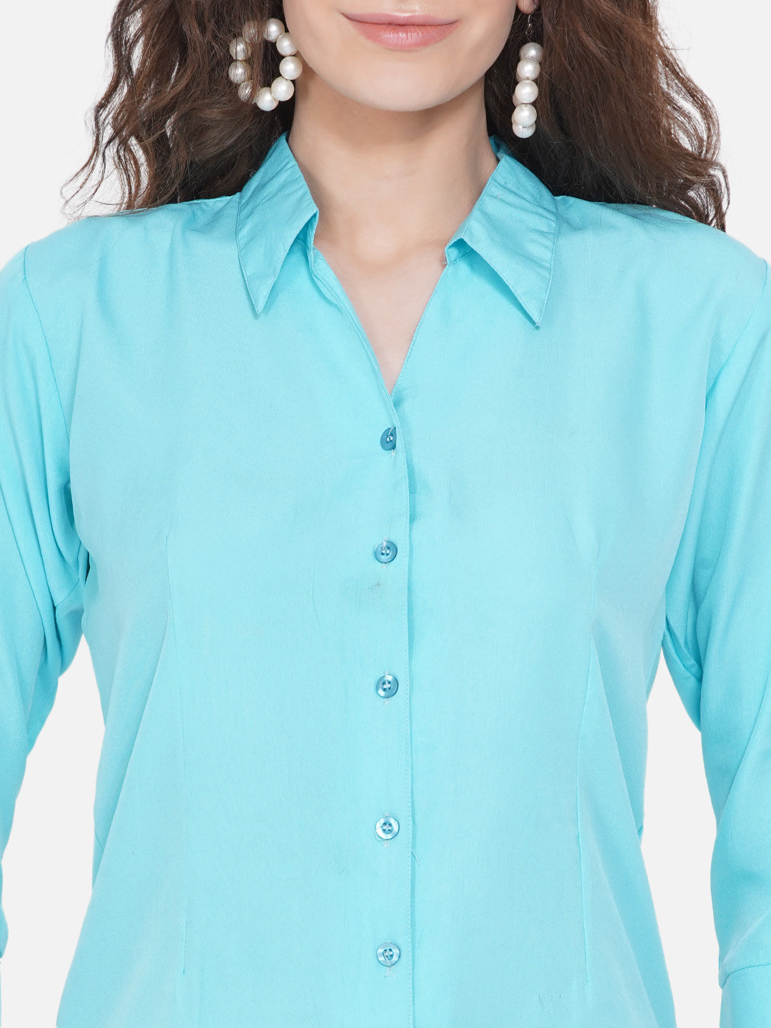 Women's Turquoise Blue Casual Shirt - Wahe-Noor