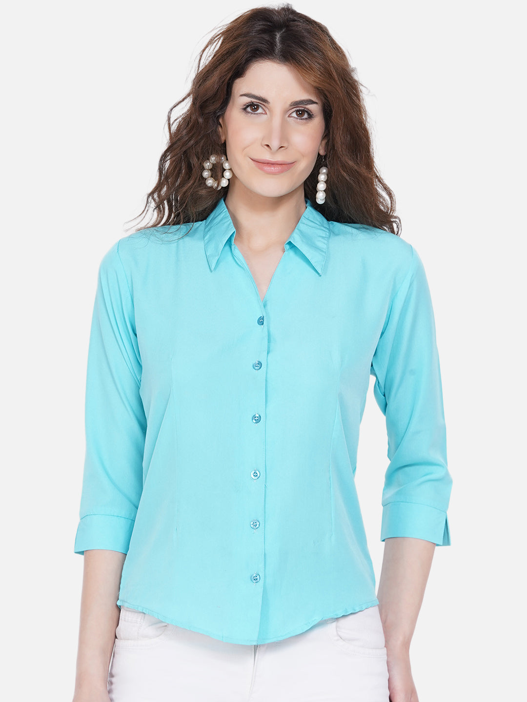 Women's Turquoise Blue Casual Shirt - Wahe-Noor