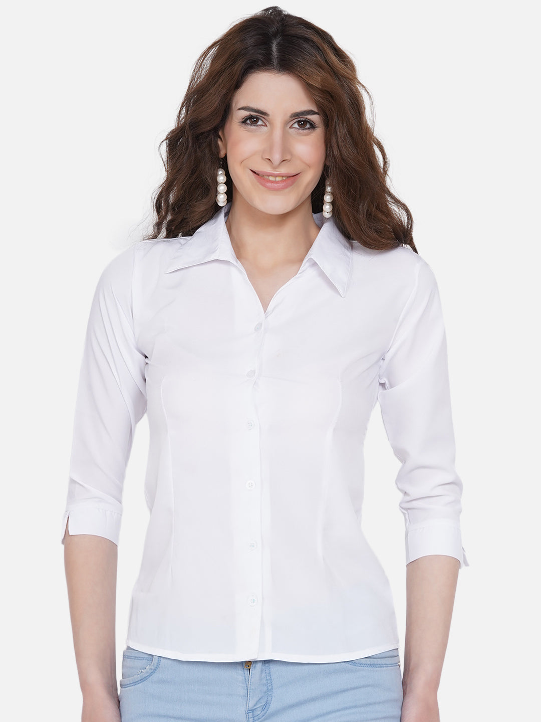 Women's White Casual Shirt - Wahe-Noor