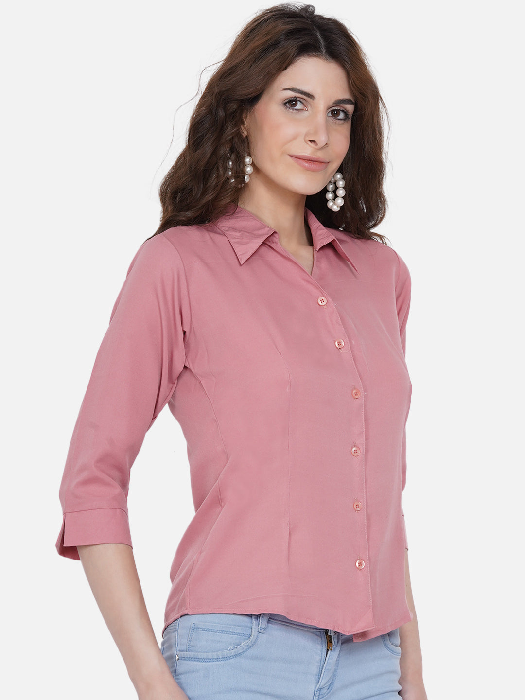 Women's Peach-Coloured Casual Shirt - Wahe-Noor