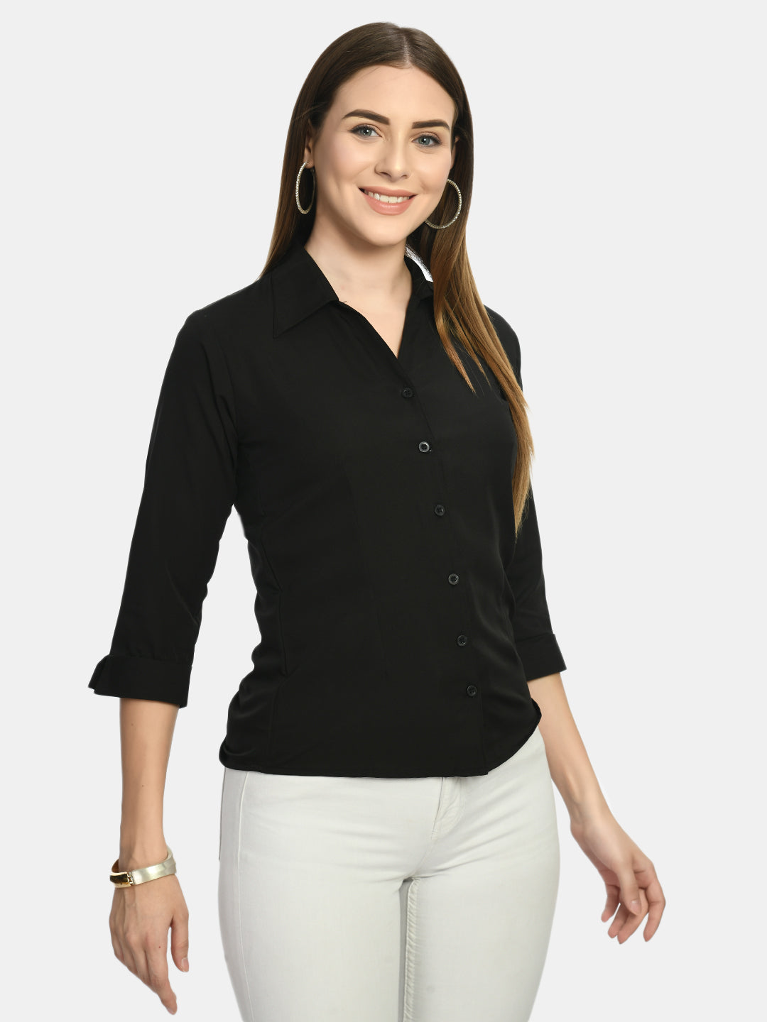 Women's Black Formal Shirt - Wahe-Noor