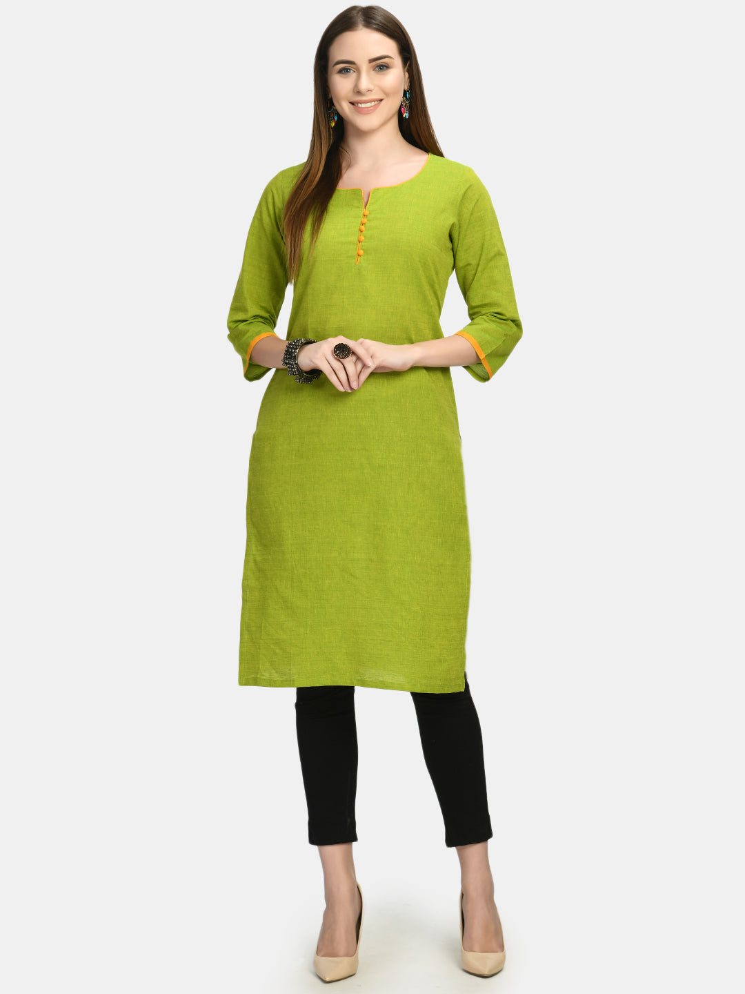 Women's Green Solid Kurta - Wahe-Noor