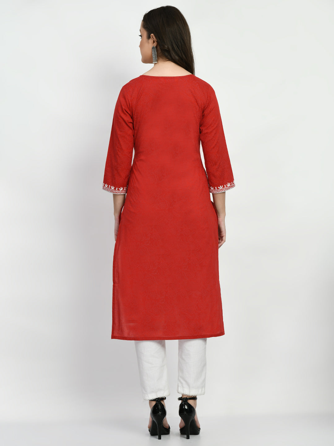 Women's Red Embroidered Kurta - Noz2Toz
