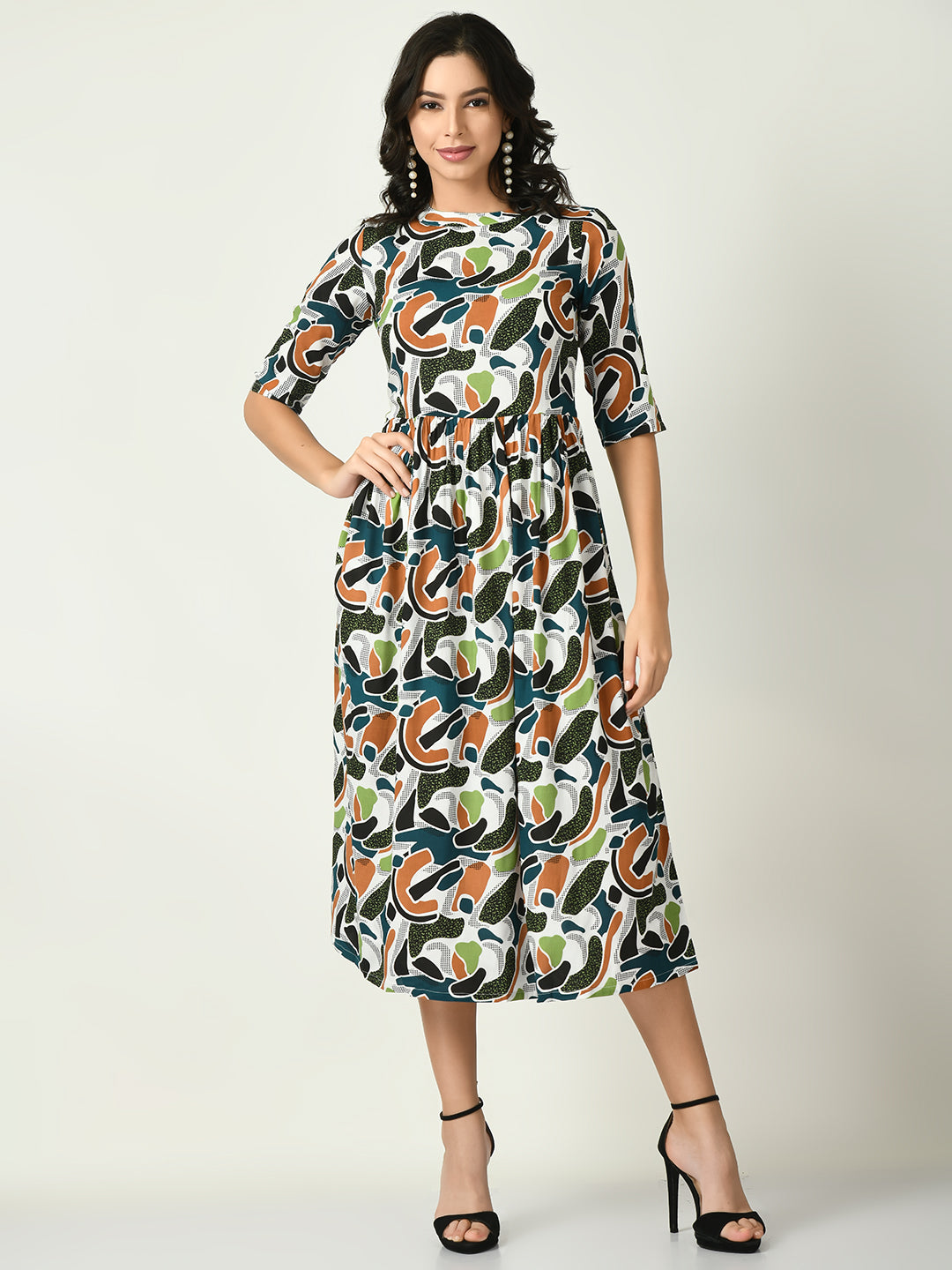 Women's Multi Printed Midi Dress - Noz2Toz