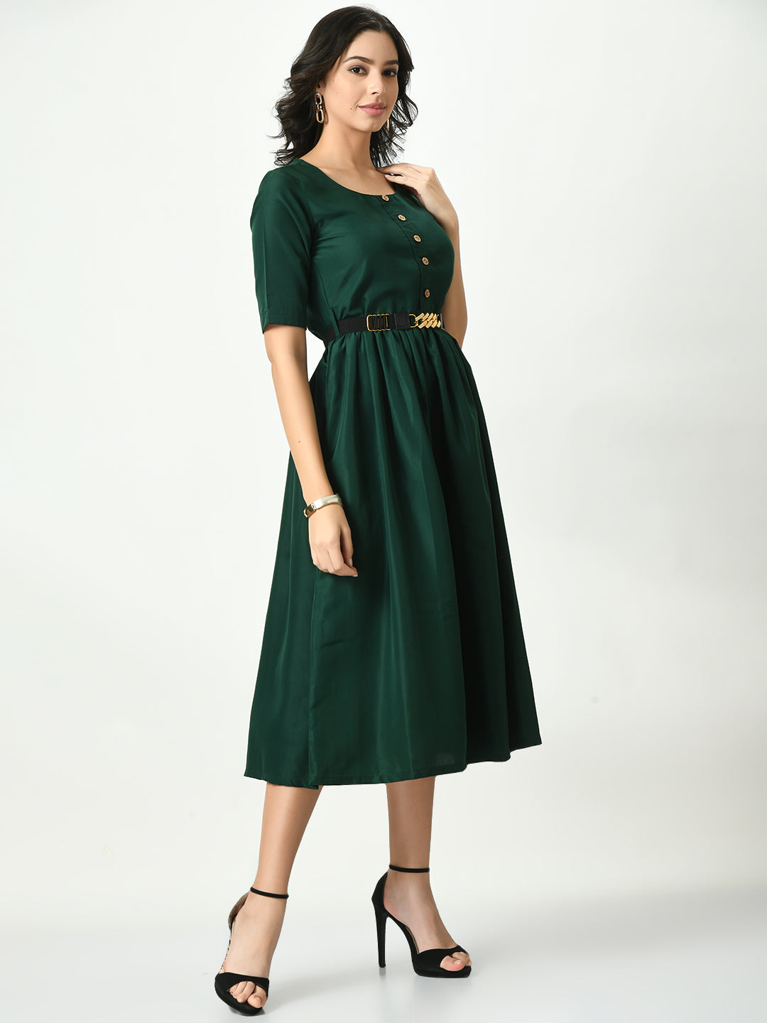 Women's Green Stylish Midi Dress For - Noz2Toz