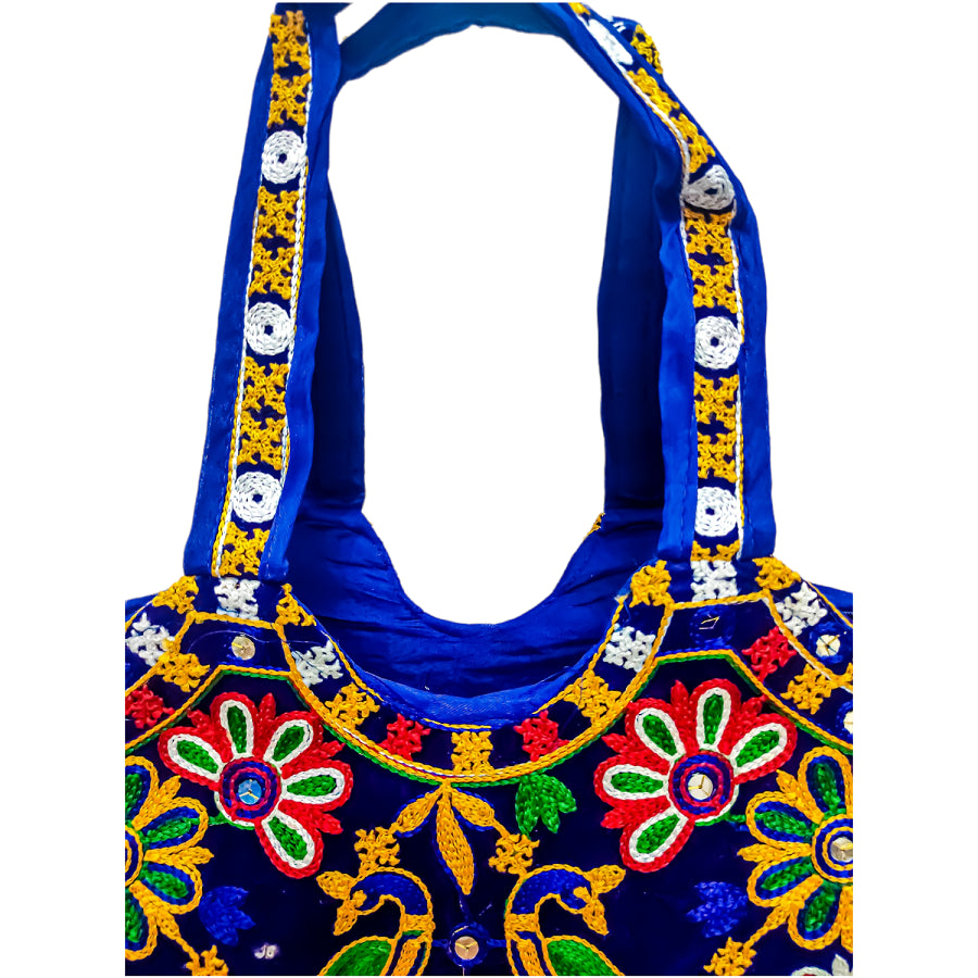 Women's Peacock Design Embroidery Handbag - Blue - Ritzie
