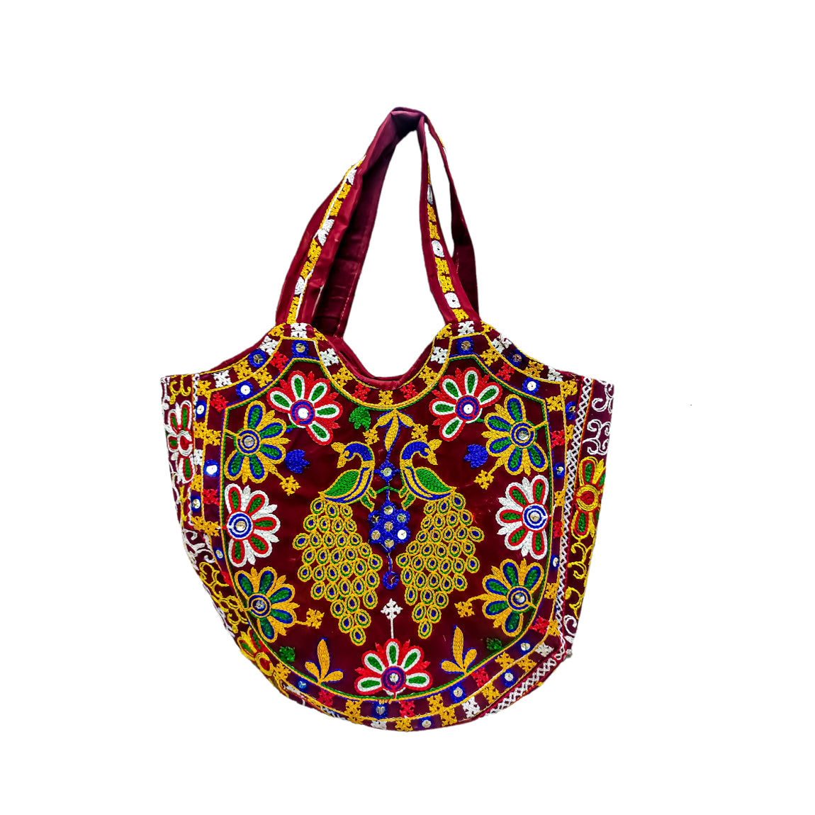 Women's Peacock Design Embroidery Handbag - Maroon - Ritzie
