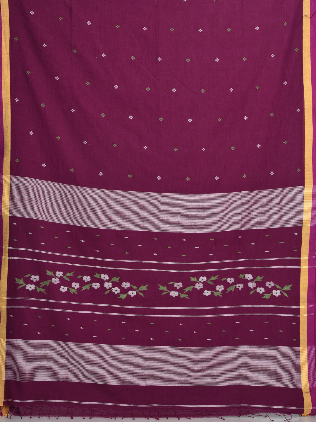 Women's Deep Purple pure Handspun Cotton Hand woven saree - Sajasajo