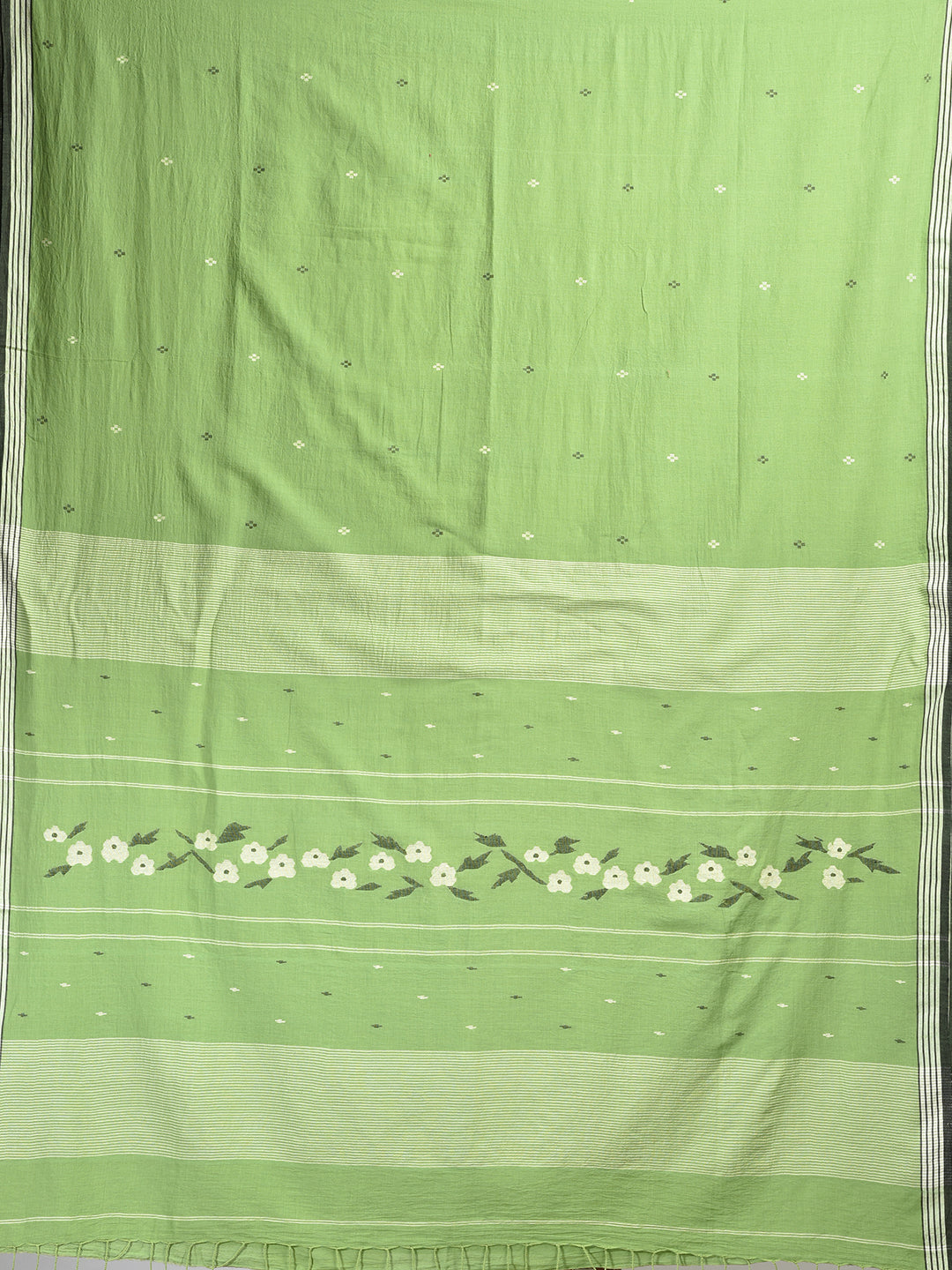 Women's Green  pure Handspun Cotton Hand woven saree - Sajasajo
