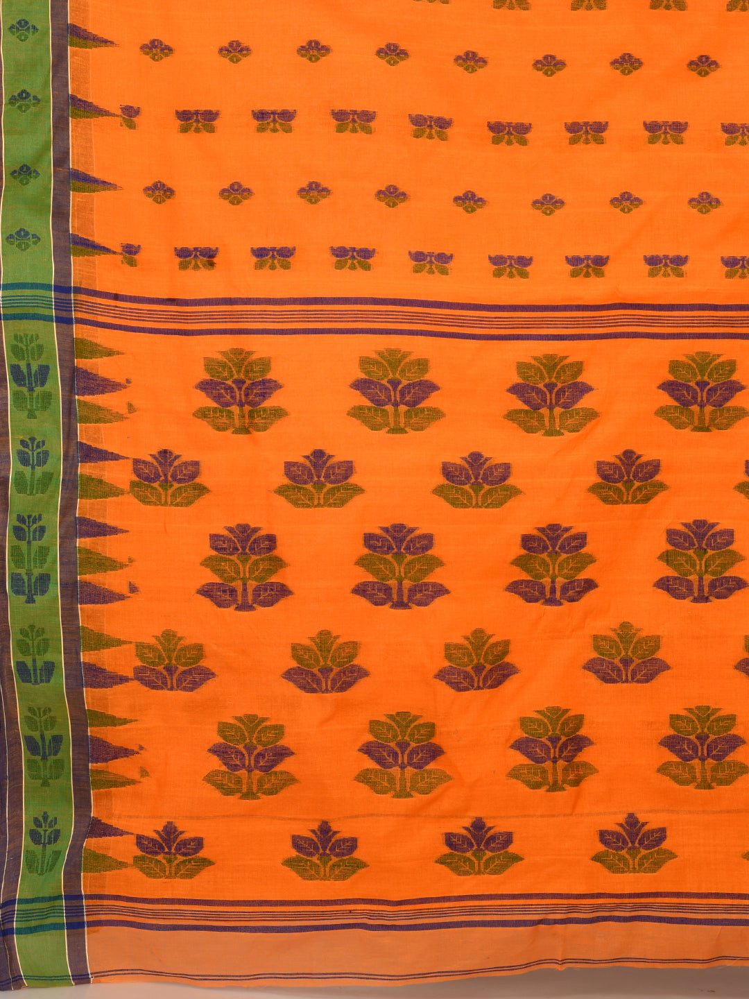 Women's Orange Pure Cotton Hand Woven Jamdani Buti Tant Saree-Sajasajo