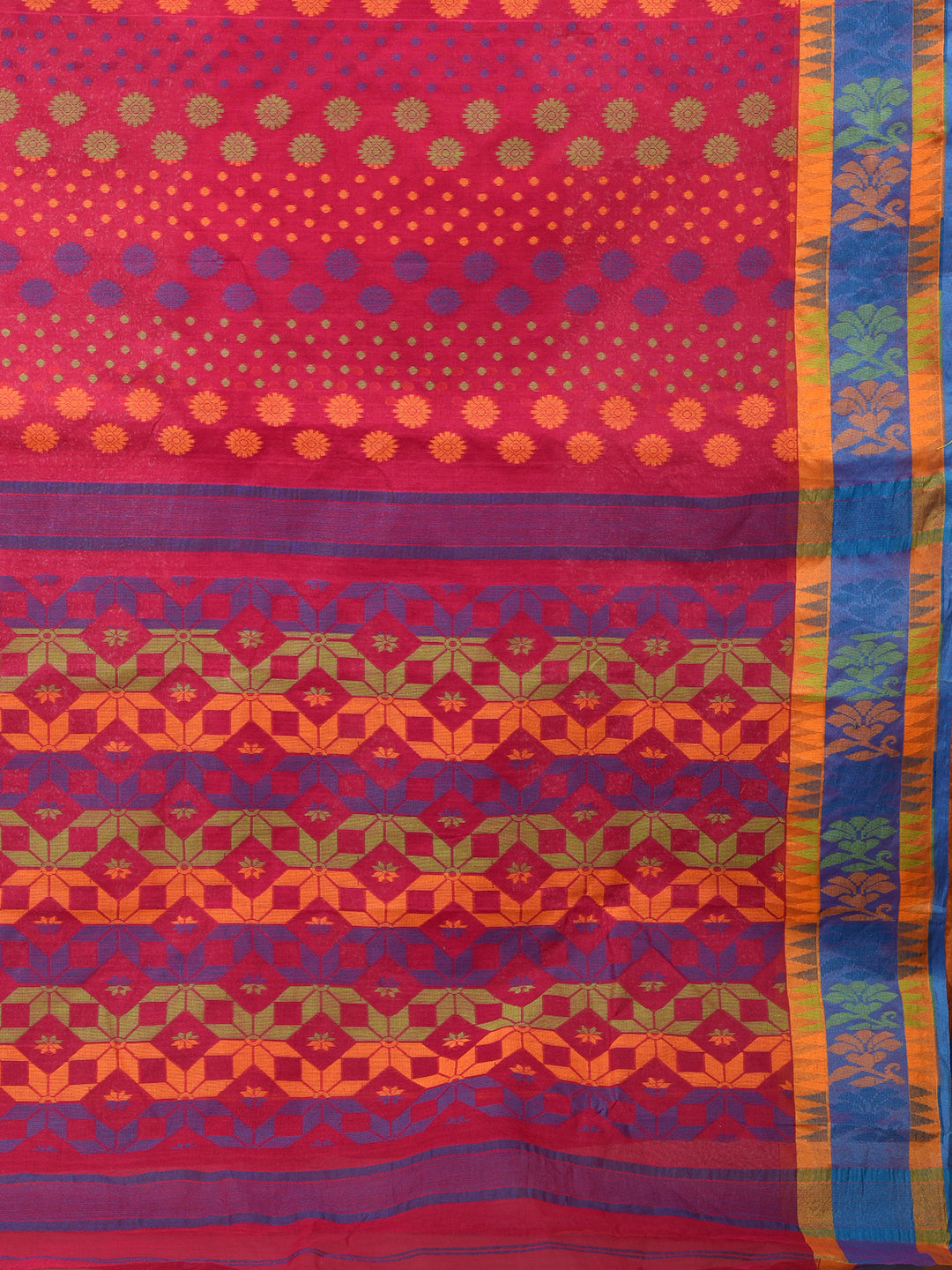 Women's Magenta Pure Cotton Hand Woven Jamdani Buti Tant Saree-Sajasajo