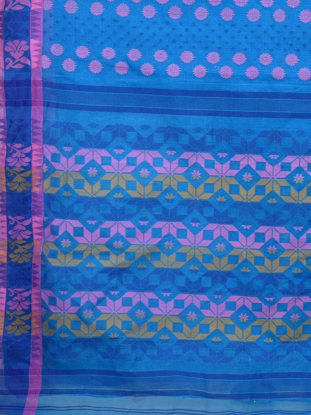 Women's Blue Pure Cotton Jamdani Work Saree-Sajasajo