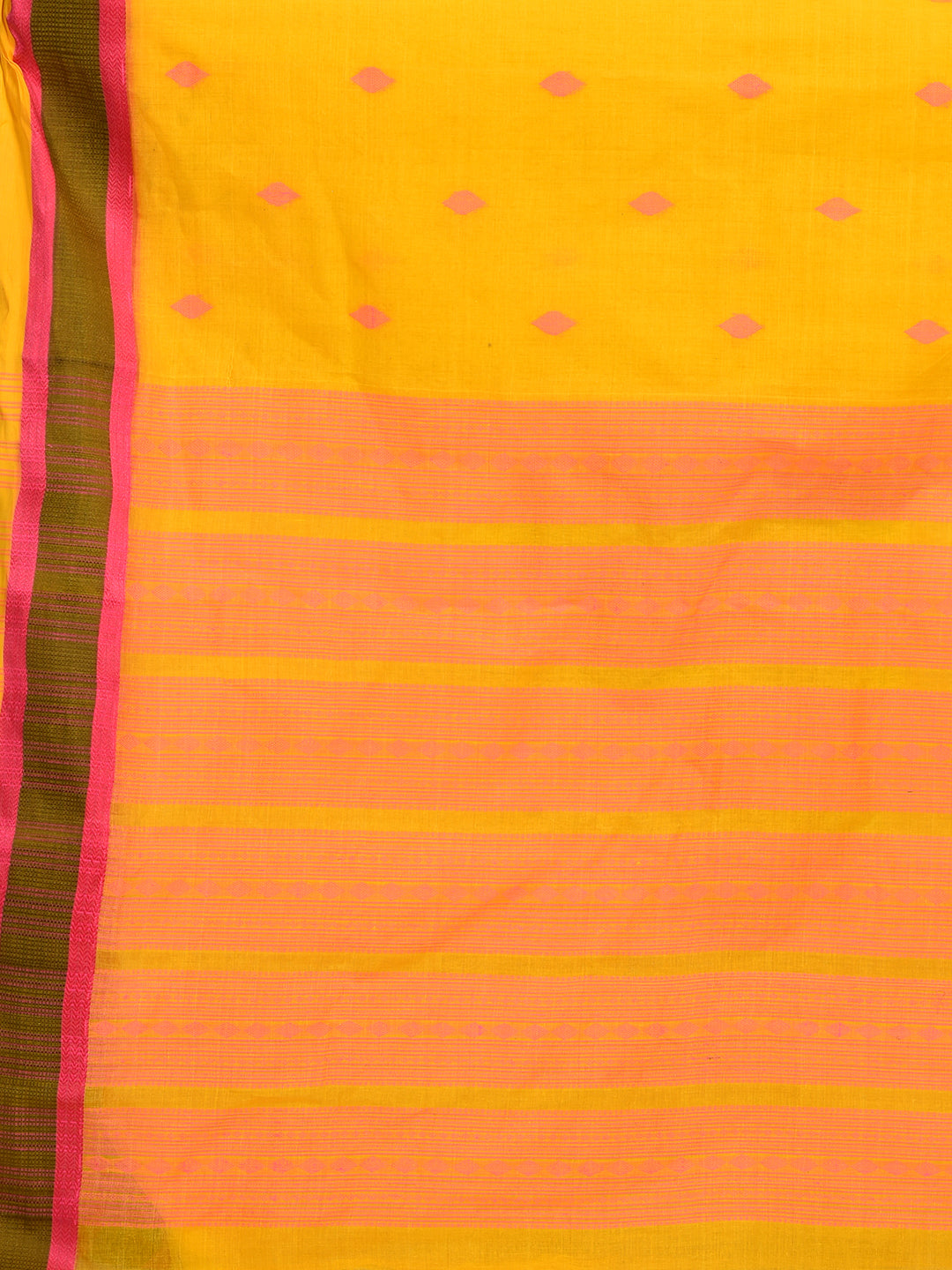 Women's Yellow Pure Cotton Hand woven Tangail Saree without blouse fabric. - Sajasajo