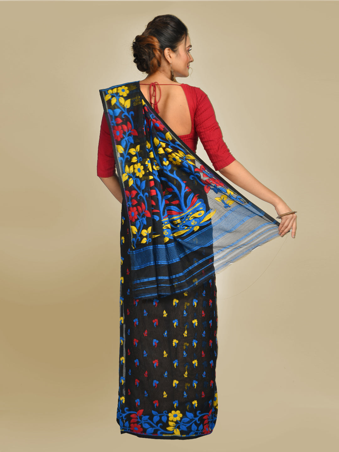 Women's Black and Multicolor Cotton Blended Hand woven soft Jamdani saree - Sajasajo