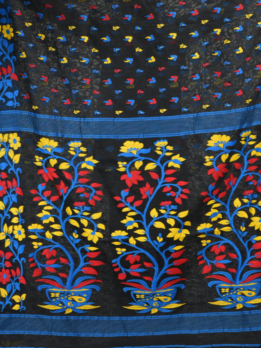 Women's Black and Multicolor Cotton Blended Hand woven soft Jamdani saree - Sajasajo