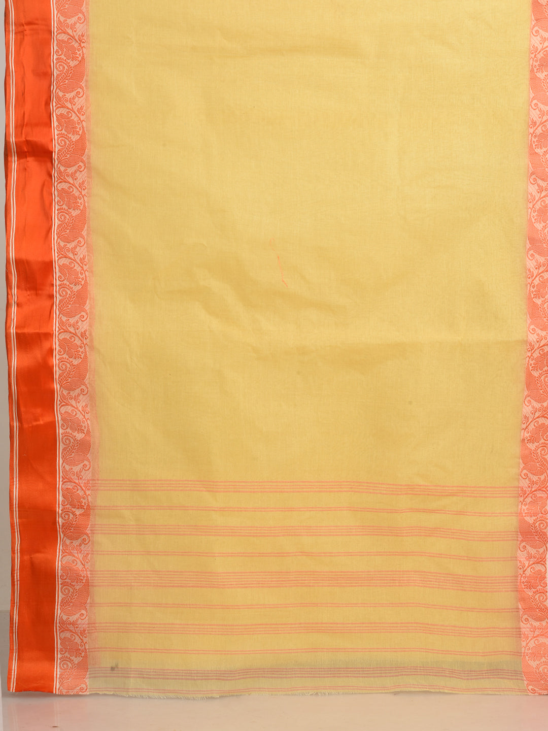 Women's Beige & Orange Border Cotton Hand Woven Tant Tangaile Saree-Sajasajo