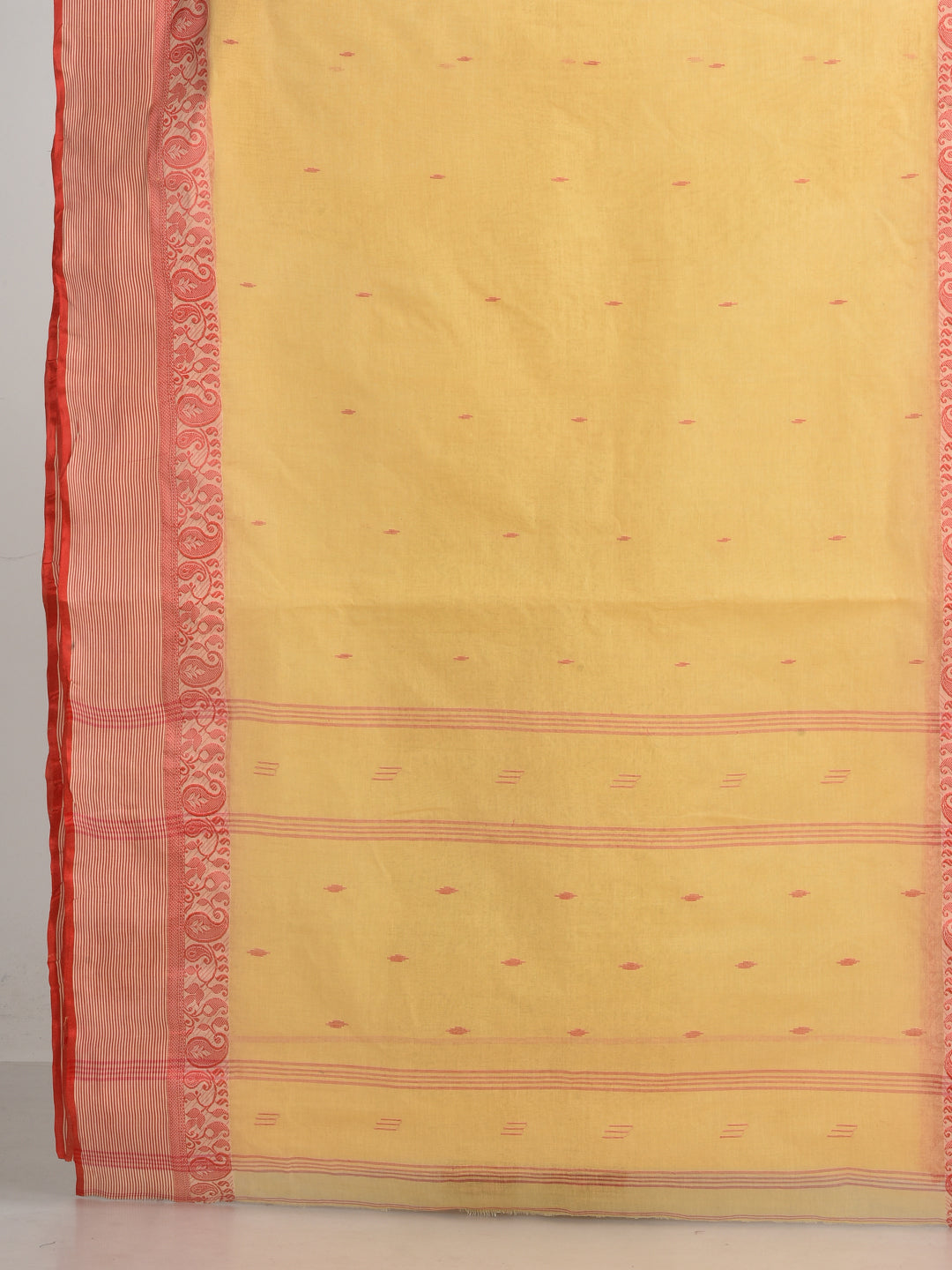 Women's Beige Pure Cotton Hand Woven Tant Tangaile Saree-Sajasajo