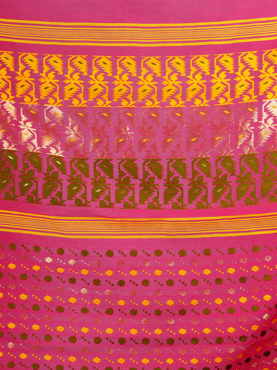 Women's Pink Silk Cotton Hand Woven Jamdani Saree-Sajasajo