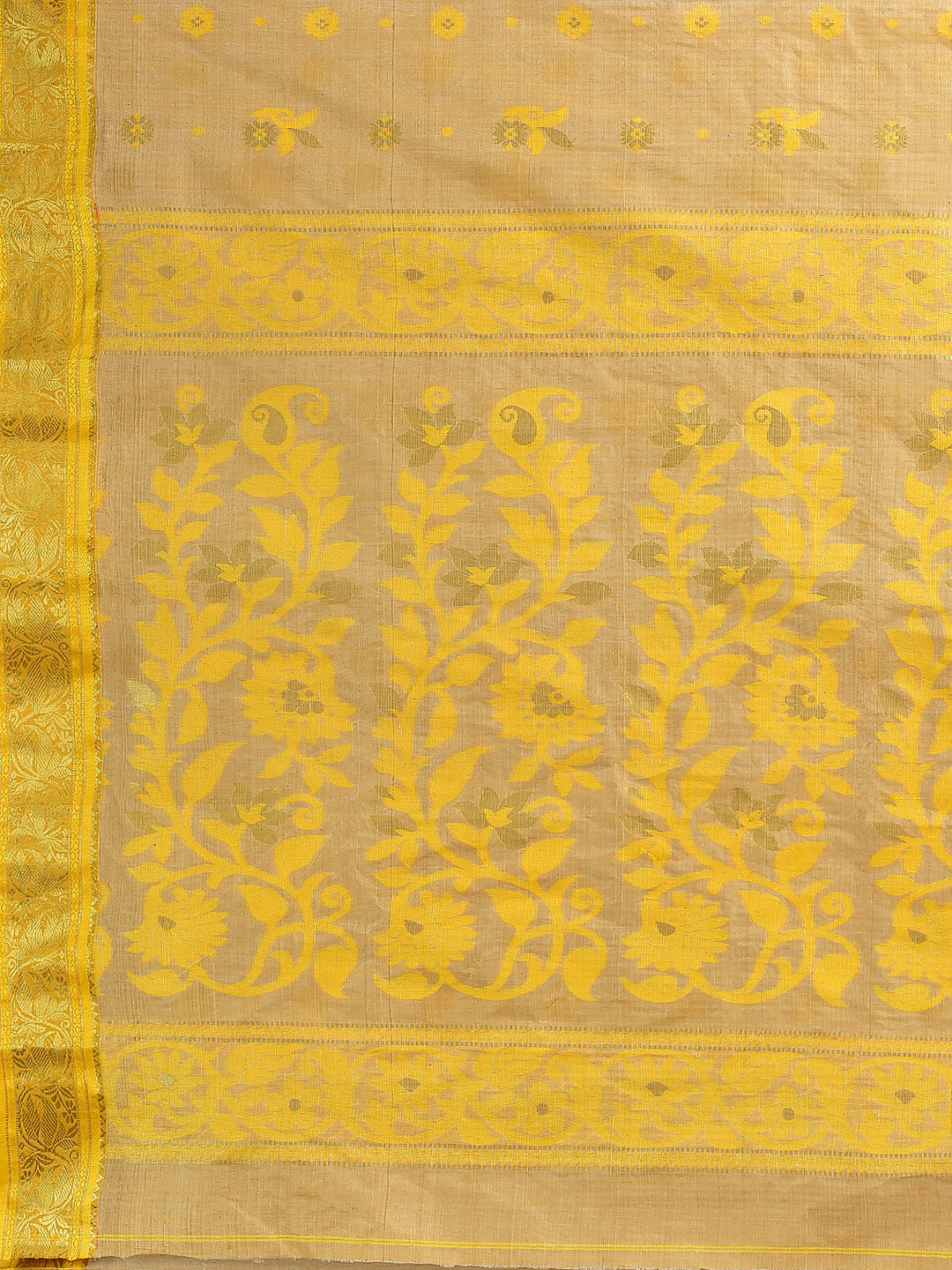 Women's Yellow Hand Woven Tussar Silk Saree-Sajasajo