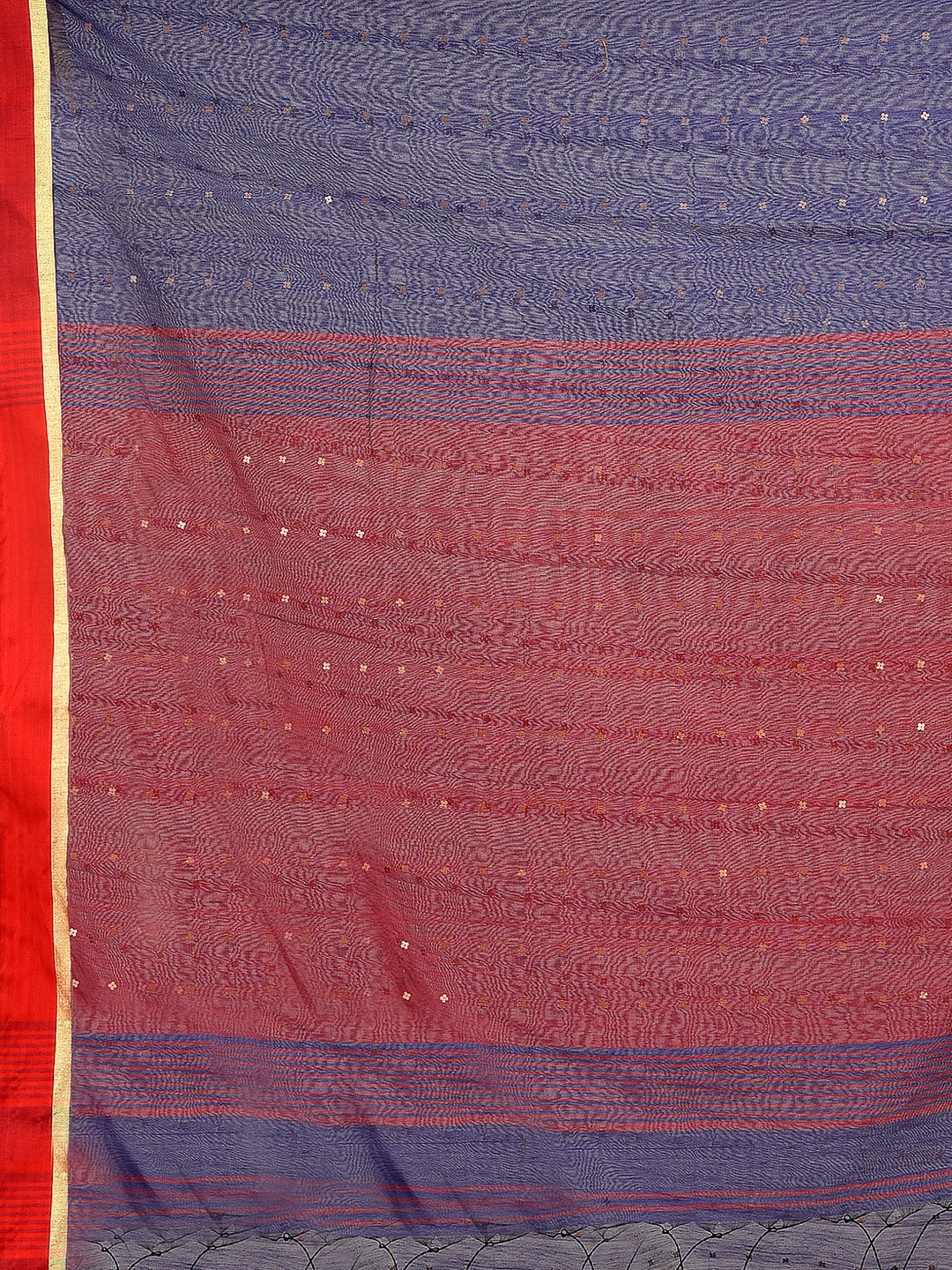 Women's Blue and Red border Blended Cotton Hand woven saree with sequin work - Sajasajo