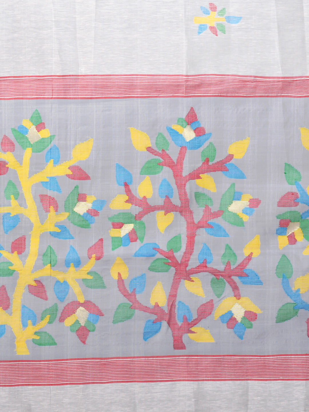 Women's Off White Hand woven Silk Linen with Jamdani work in pallu - Sajasajo