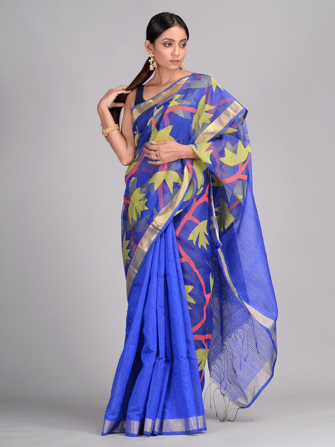 Women's Blue Hand Woven Matka Silk Saree - Sajasajo