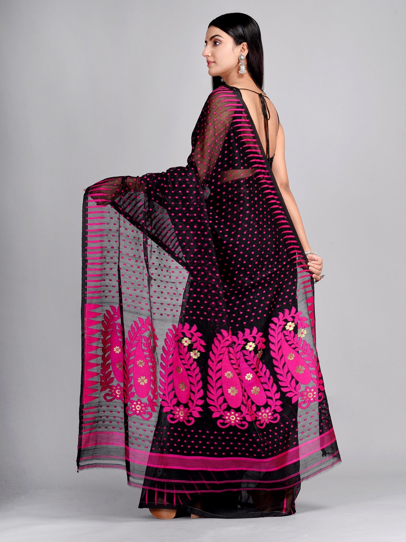 Women's Multi-Color Handwoven Jamdani Saree With Unstitched Blouse-Sajasajo
