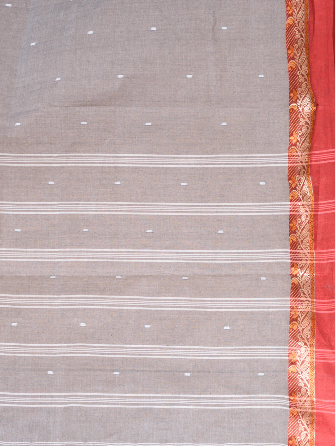 Women's Ash Cotton hand woven saree with naksha design in border - Sajasajo