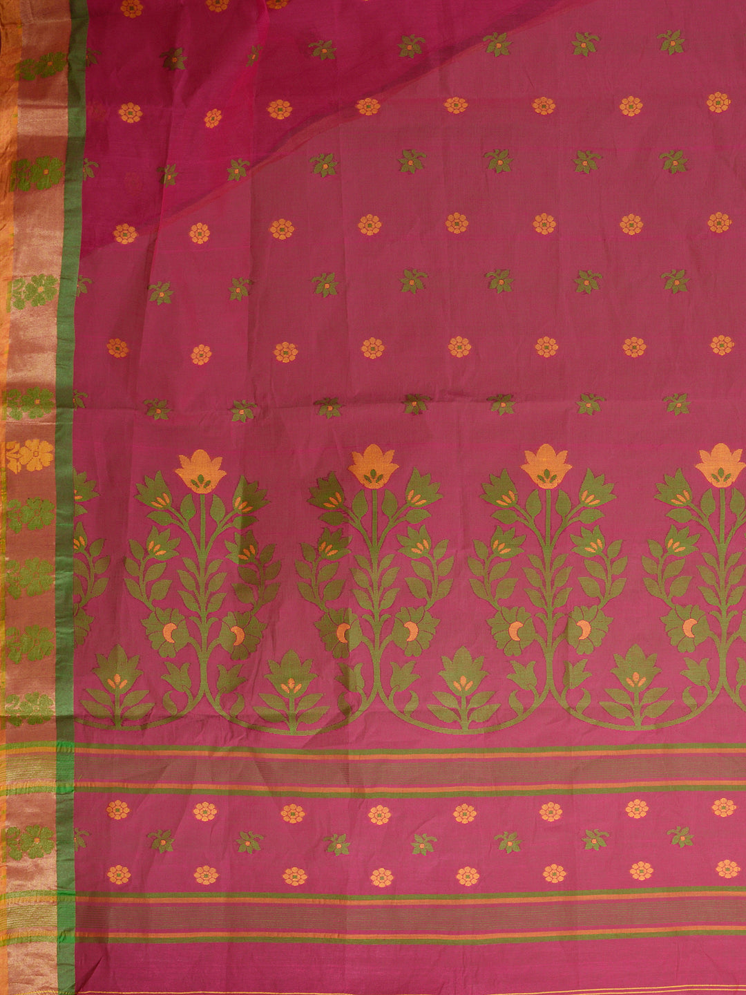 Women's Rani Hand Woven Cotton Saree With Floral Work In Pallu-Sajasajo